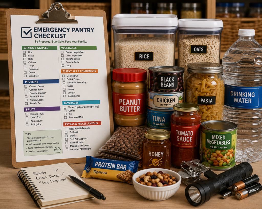"Emergency pantry checklist and inventory tracker"